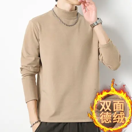 德绒半高领打底衫长袖t恤男2023新款秋冬保暖双面绒中领内搭秋衣商品大图