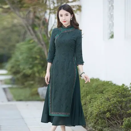 筠雅越南旗袍裙改良奥黛高端气质连衣裙收腰显瘦复古时尚长款裙子商品大图