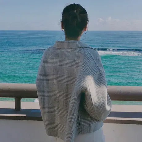 秋冬新款格子大衣短款呢子小个子时尚韩版宽松千鸟格毛呢外套女潮商品大图