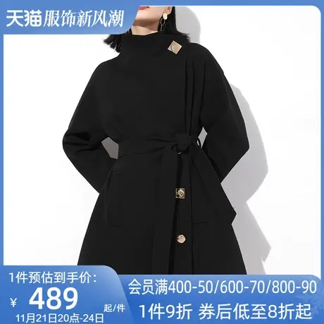 AUI黑色短款修身毛呢外套女2023冬季新款欧洲站高端立领呢子大衣图片