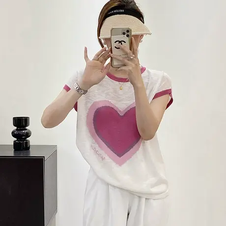 短袖t恤女2023新款夏季女装宽松半袖上衣设计感小众夏装体恤洋气商品大图