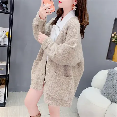 慵懒风圈圈纱毛衣开衫女中长款秋季2023新款韩版外穿洋气针织外套商品大图