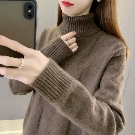 2024秋冬新款高领毛衣女宽松外穿加厚保暖套头打底衫女洋气上衣潮商品大图