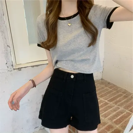 2023新款春夏欧货别致小衫爆款纯欲上衣甜辣妹短款女装短袖t恤ins商品大图