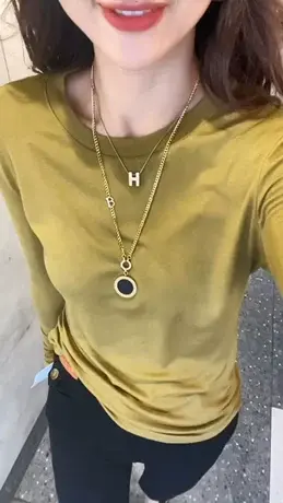 长袖灰色t恤女2023秋季新款修身显瘦百搭体恤洋气内搭打底衫上衣商品大图