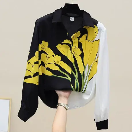 雪纺衬衫女装春装2023年新款潮气质时尚洋气春款上衣百搭印花衬衣商品大图