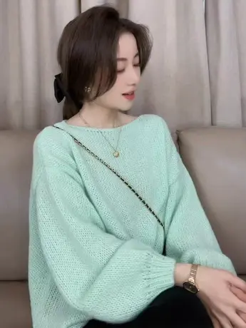 2023早春新款长袖毛衣女薄款针织衫百搭宽松显瘦慵懒风灯笼袖上衣商品大图