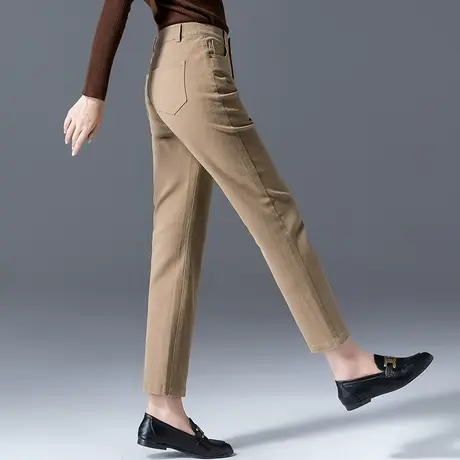 烟管裤女深卡其色咖啡裤子法棍新款加绒直筒裤秋冬小脚女裤休闲裤图片