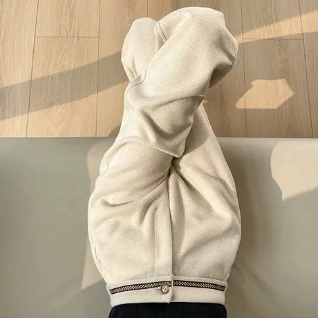 羊绒杏色毛呢阔腿裤女秋冬2024年新款高腰宽松加厚呢子直筒休闲裤商品大图