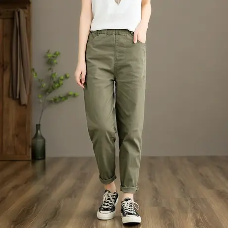 dza 文艺复古高腰显瘦休闲裤子女士百搭宽松直筒裤新款秋季工装裤商品大图