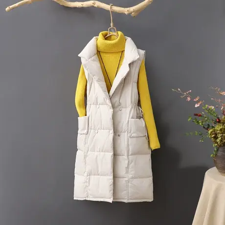 羽绒棉加厚韩版西装领中长款棉马甲坎肩女宽松收腰无袖马夹外套潮图片