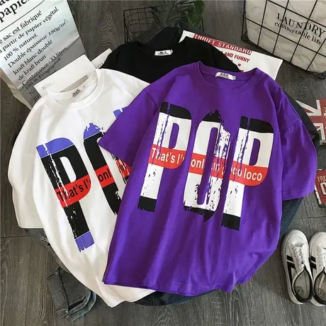 2024年新款春夏季别致小众设计感情侣女装上衣服正肩短袖t恤潮ins商品大图