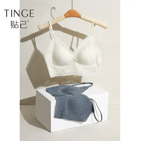 TINGE性感蕾丝V领背心式抹胸美背内衣女春夏带胸垫打底内搭文胸商品大图