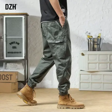 男士军绿色工装裤男秋季束脚裤子高街潮ins男裤休闲长裤2023新款商品大图