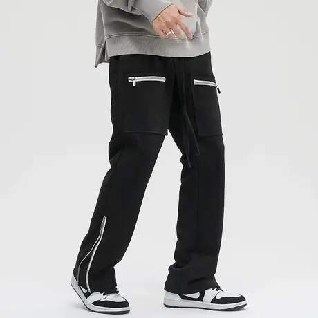 男士黑色休闲长裤男夏款麂皮绒裤子美式高街2023年新款直筒裤长裤商品大图