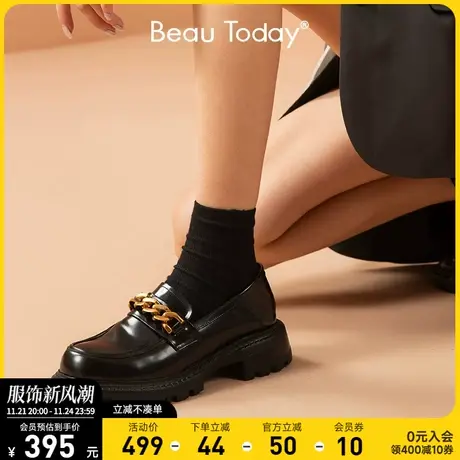 BeauToday厚底乐福鞋女英伦风小皮鞋真皮黑色单鞋春季平底jk鞋子商品大图