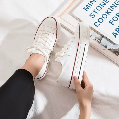 帆布鞋女夏季薄款2021年新款ulzzang百搭学生白色厚底低帮板鞋潮图片