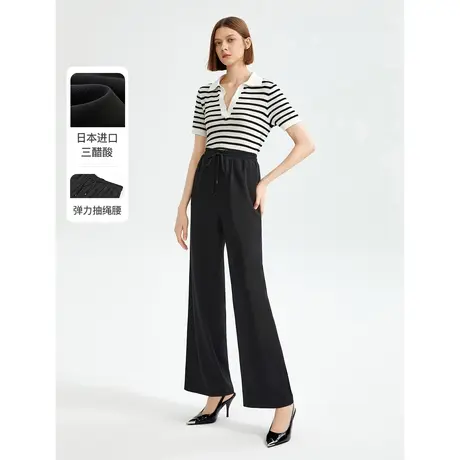 朗姿三醋酸高腰黑色直筒阔腿裤高级感复古女士休闲裤2023夏季奥莱商品大图
