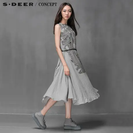 sdeer圣迪奥专柜正品2015新品女装内敛艺文印花长款连衣裙5181201图片