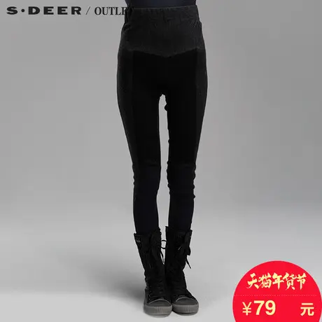 sdeer圣迪奥女装2017冬装几何撞色拼接休闲长裤打底裤S14380858商品大图