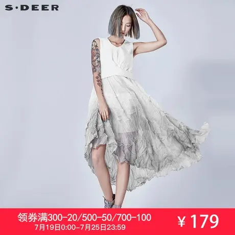 sdeer圣迪奥夏装折痕挺括拼接晕染无袖连衣裙S16281228图片