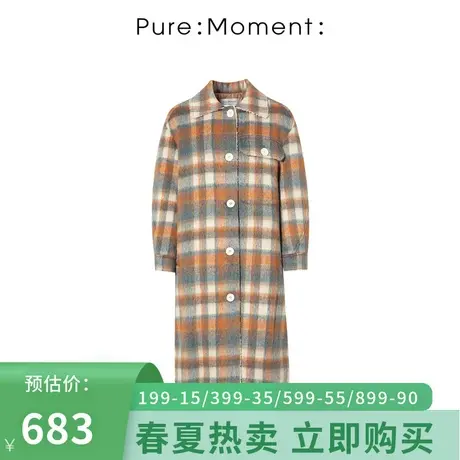 Pure:Moment/毛呢外套女21年秋冬新款复古格子大衣中长款女士外套商品大图