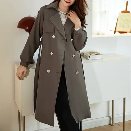 伊自尚2023新款风衣外套大码女装春秋冬季英伦风中长款瘦高级感女图片