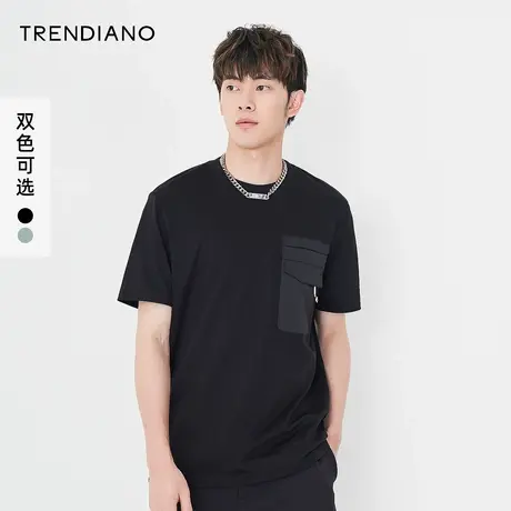 TRENDIANO狂热杯系列潮牌T恤男士秋季新款时尚丝光口袋短袖商品大图