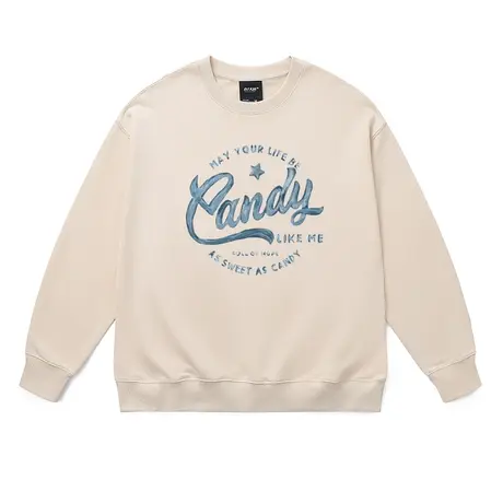 vintage复古潮牌杏色卫衣男斑驳涂鸦字母印花美式休闲大码上衣女商品大图