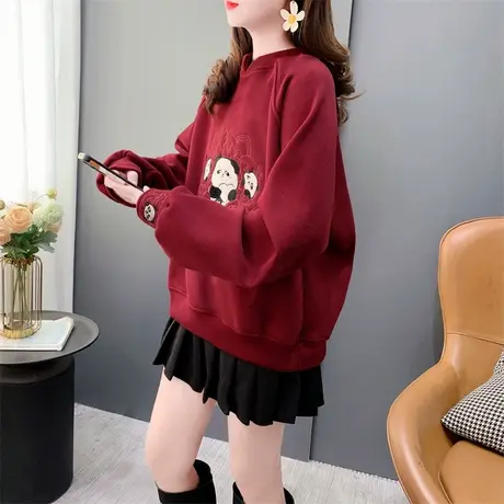 超火小个子加绒加厚新年红色卫衣女秋冬2023年新款百搭设计感上衣商品大图