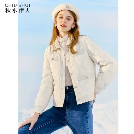 秋水伊人经典A版菱格羽绒服冬季2023新款女装舒适保暖小个子外套商品大图