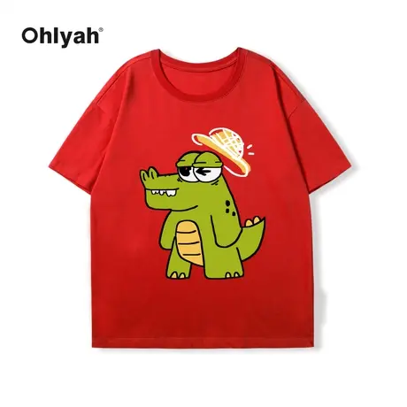 Ohlyah品牌短袖t恤女2023新款好运红色体恤中学生本命年龙年衣服图片