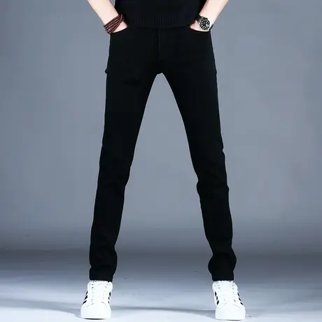 男士时尚修身新款牛仔裤子黑色百搭棉弹精致小脚裤2023四季男潮牌商品大图