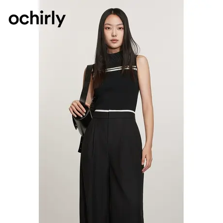 【新降】醋酸纱氧气衫 欧时力 半高领针织背心24早春条纹凉爽透气图片