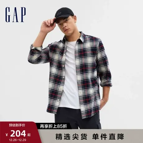 【断码优惠】Gap男装秋季法兰绒通勤翻领格纹长袖衬衫上衣787635图片