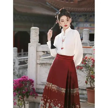 红色订婚礼服马面裙婚服敬酒服2024新款新娘小个子新中式高端轻奢商品大图