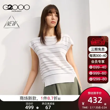 【可机洗】G2000女装SS24商场新款柔软舒适透视条纹短袖针织衫图片