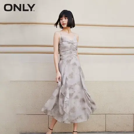 ONLY奥莱春季新款时尚气质抽褶中长款碎花吊带连衣裙女图片