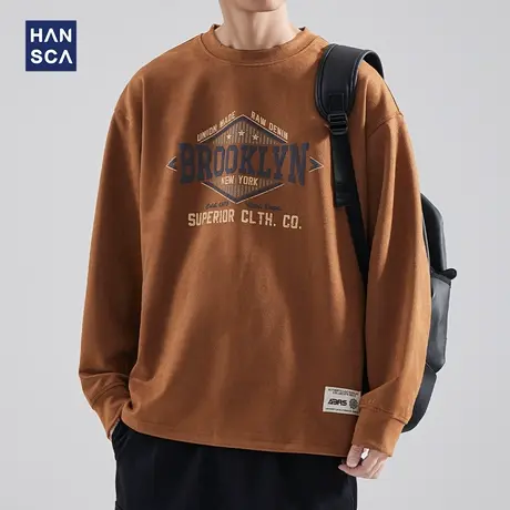 hansca美式印花重磅麂皮绒圆领卫衣男士秋季潮牌宽松大码休闲外套商品大图