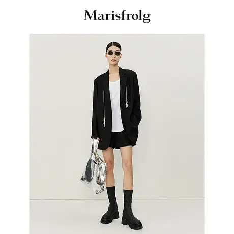 【意大利进口面料】玛丝菲尔2022春季黑色A型收腰短裤休闲裤商品大图