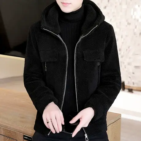 个性连帽颗粒绒冬季韩版夹克男潮流高中学生冬天加厚保暖棉服外套商品大图