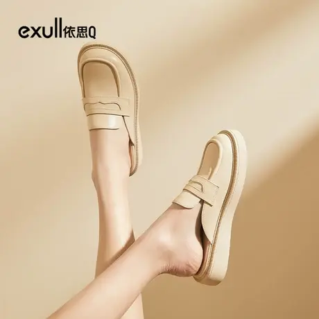 依思q穆勒鞋女半拖鞋2023秋季新款英伦风包头鞋一脚蹬懒人豆豆鞋商品大图