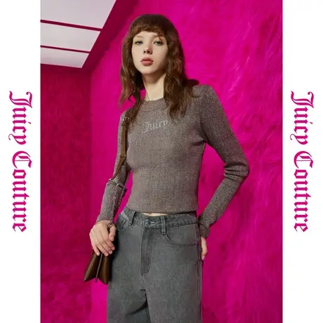 Juicy Couture橘滋早秋季装女装年新款月夜咖啡烫钻亮丝坑条毛衣商品大图