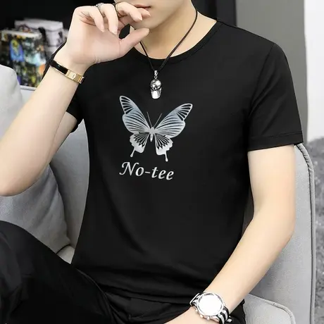 莫代尔夏季短袖男t恤潮流黑色打底衫冰丝青年上衣服半袖男生潮牌商品大图