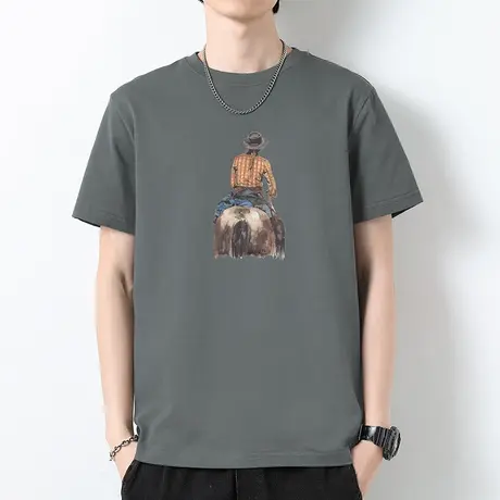 重磅纯棉t恤男短袖圆领衣服液氨长绒棉全棉体恤潮牌印花夏季半袖商品大图