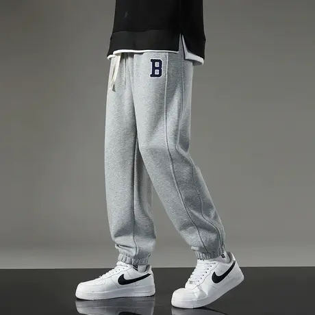 休闲长裤子男秋冬款加绒九分运动裤宽松小脚束脚灰色卫裤潮流百搭商品大图