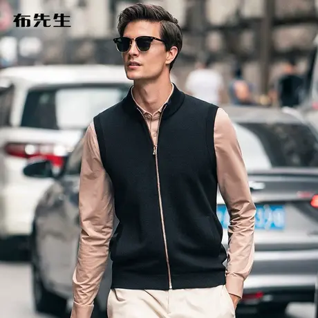 MrBu布先生无袖羊毛男背心 秋冬新款拉链外穿马甲纯色上衣BT11583商品大图