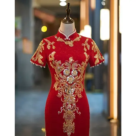 敬酒服旗袍2023年新款高端年轻款气质蕾丝订婚中式结婚礼服连衣裙商品大图