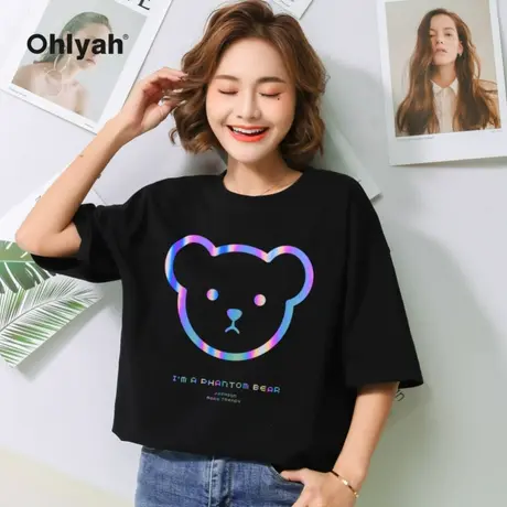 Ohlyah品牌 2023年春夏情侣小熊t恤女ins潮宽松oversize短袖半袖商品大图