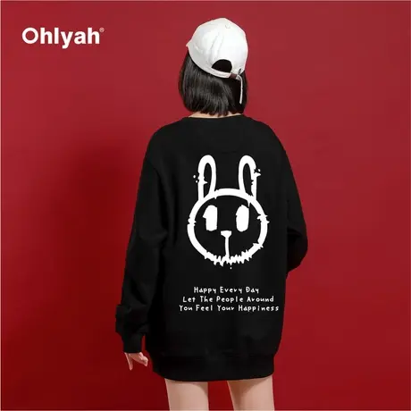 Ohlyah潮牌卡通兔子遮屁股卫衣男女同款宽松情侣上衣冬季2023新款商品大图